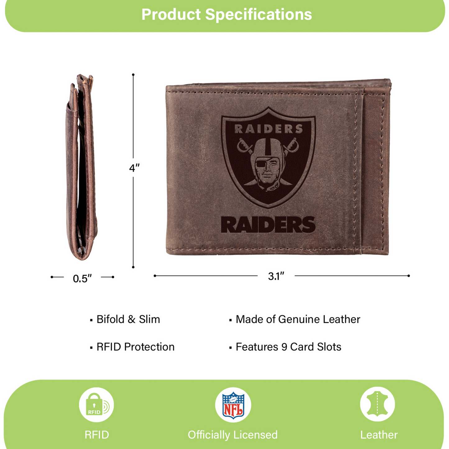 LAS VEGAS RAIDERS FRONT POCKET SLIM CARD HOLDER WITH RFID BLOCKING