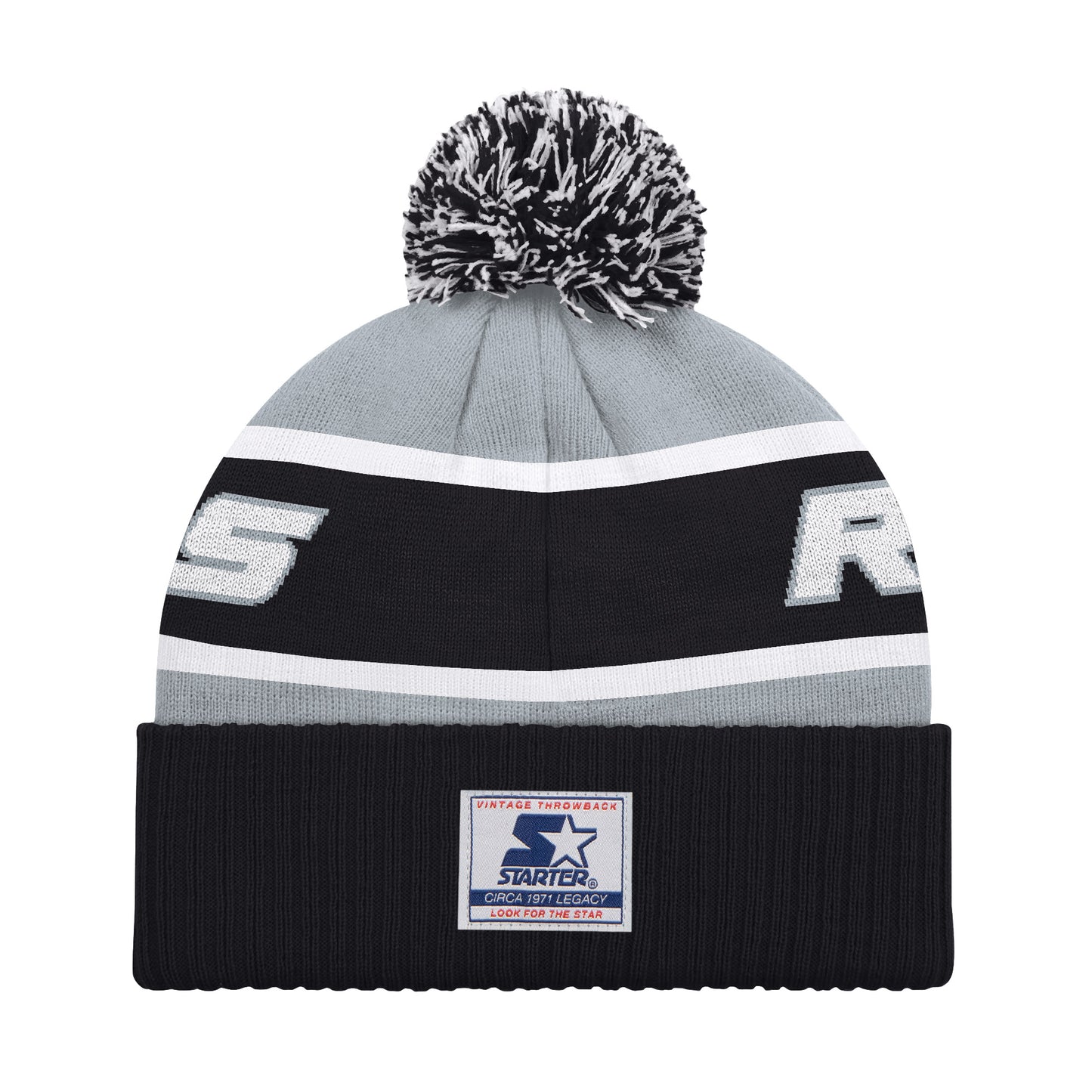 LAS VEGAS RAIDERS MEN'S STARTER LEGACY CUFFED KNIT WITH POM - GRAY/BLACK