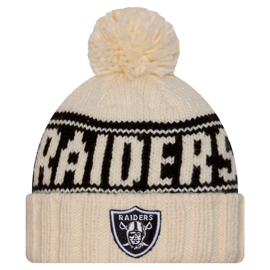 LAS VEGAS RAIDERS WOMEN'S 2024 NFL SIDELINE CUFFED KNIT BEANIE WITH POM - CREAM
