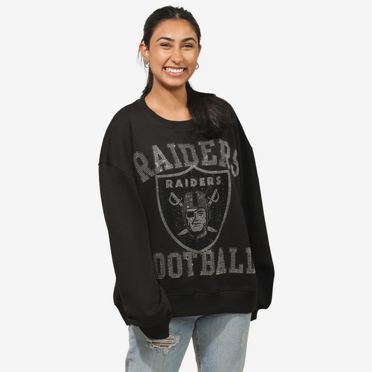 LAS VEGAS RAIDERS WOMEN'S FOCO RHINESTONE LOGO OVERSIZED CREW NECK SWEATSHIRT - BLACK