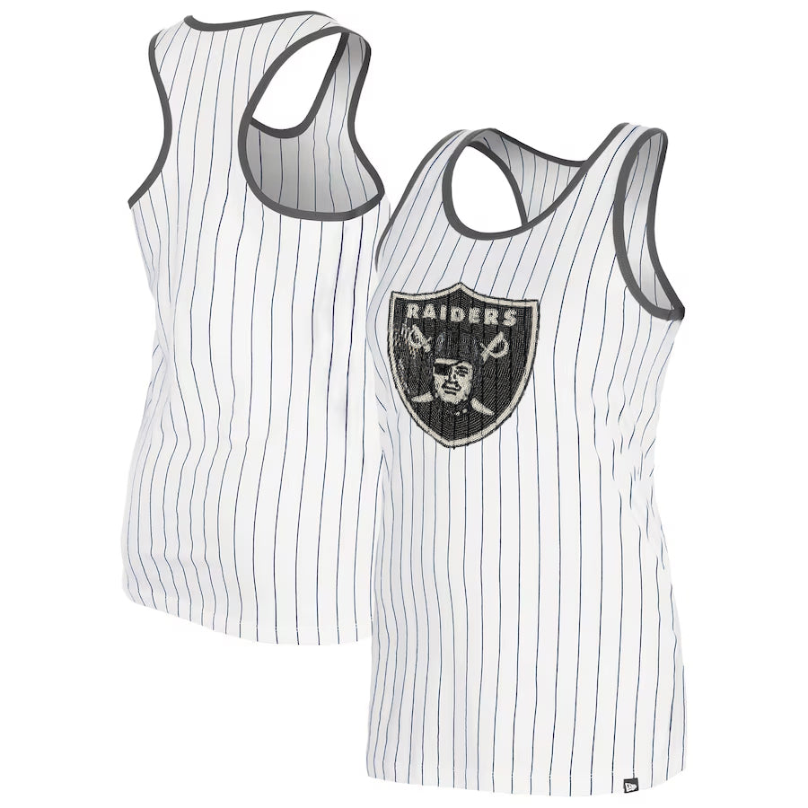 LAS VEGAS RAIDERS WOMEN'S GAMEDAY SEQUIN PINSTRIPE TANK TOP - WHITE