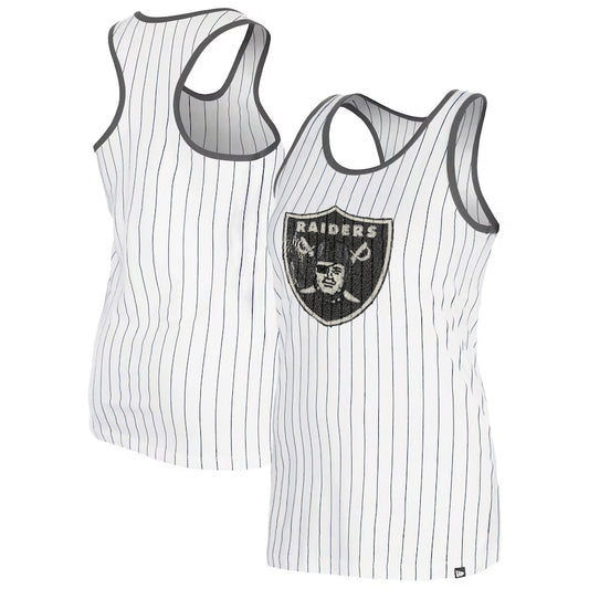 LAS VEGAS RAIDERS WOMEN'S GAMEDAY SEQUIN PINSTRIPE TANK TOP - WHITE