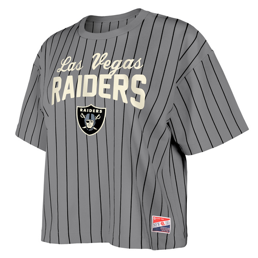 LAS VEGAS RAIDERS WOMEN'S THROWBACK PINSTRIPE CROPPED T-SHIRT - GREY