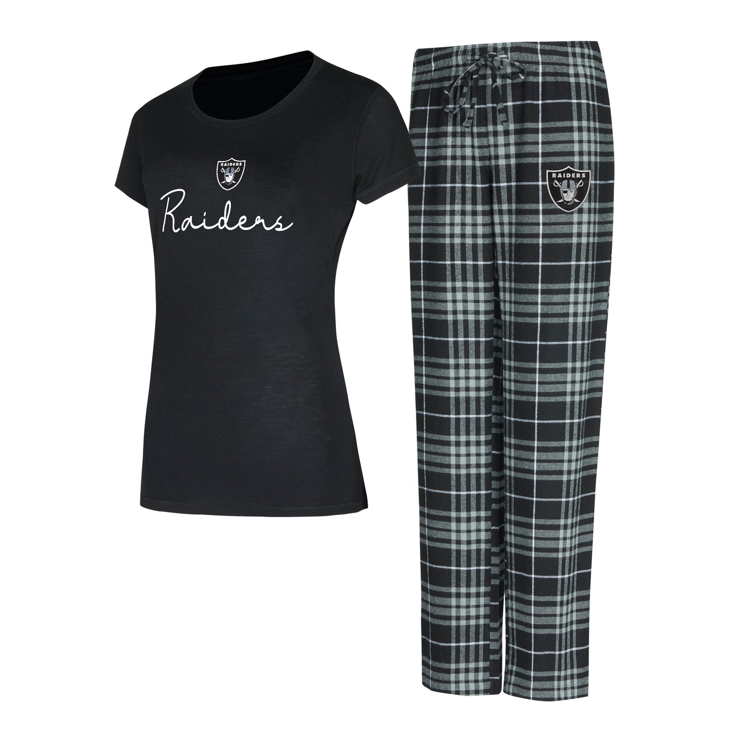 LAS VEGAS RAIDERS WOMEN'S VECTOR T-SHIRT & FLANNEL PANT SLEEPWEAR SET - BLACK/GRAY