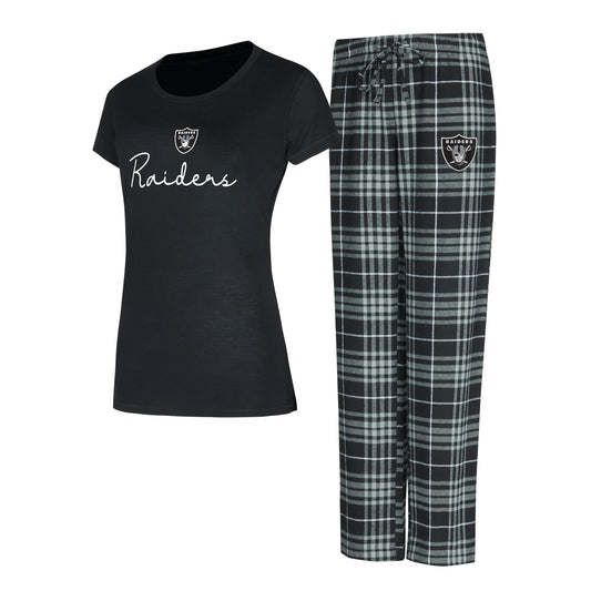 LAS VEGAS RAIDERS WOMEN'S VECTOR T-SHIRT & FLANNEL PANT SLEEPWEAR SET - BLACK/GRAY