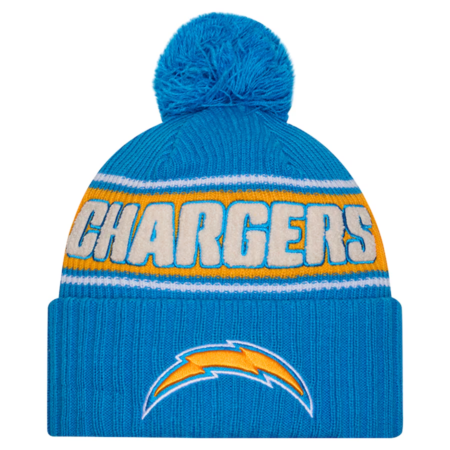 LOS ANGELES CHARGERS 2024 NFL SIDELINE CUFFED KNIT BEANIE WITH POM - BLUE