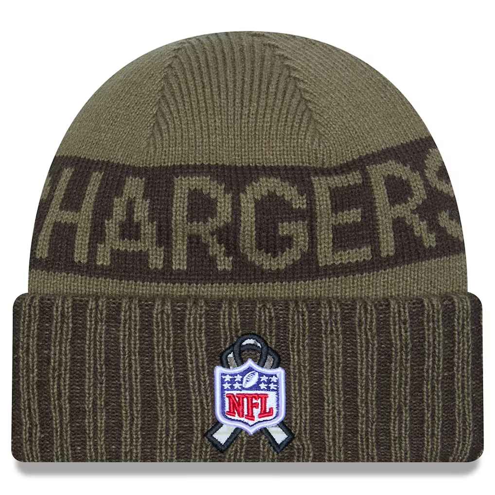 LOS ANGELES CHARGERS 2025 NFL SALUTE TO SERVICE CUFFED KNIT BEANIE - DARK GREEN