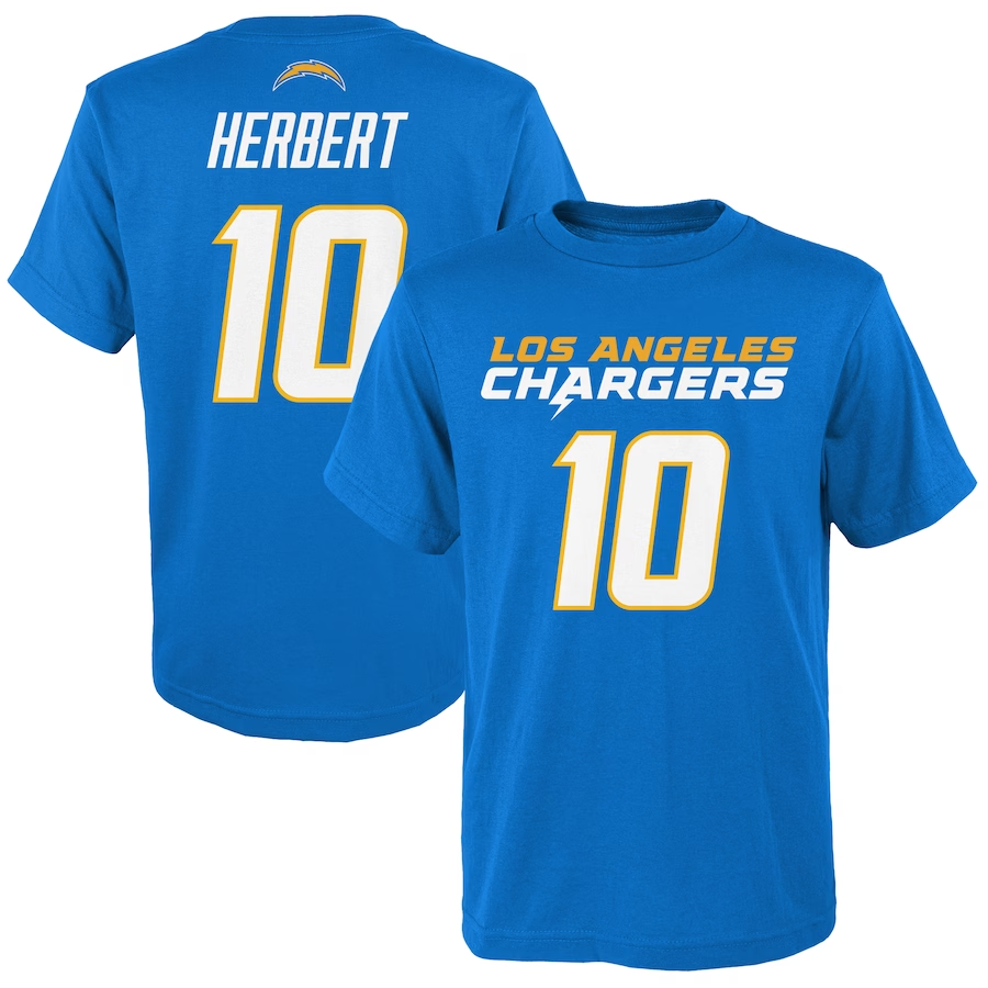 LOS ANGELES CHARGERS JUSTIN HERBERT YOUTH MAINLINER PLAYER NAME & NUMB –  JR'S SPORTS