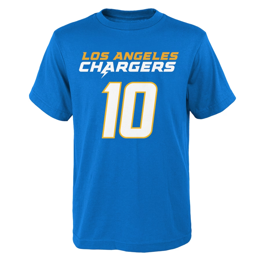 LOS ANGELES CHARGERS JUSTIN HERBERT YOUTH MAINLINER PLAYER NAME & NUMBER T-SHIRT
