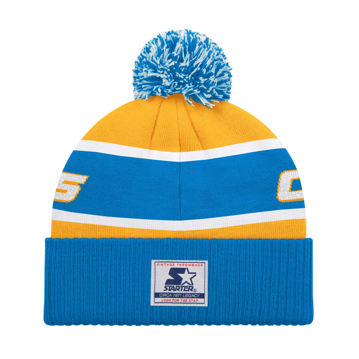 LOS ANGELES CHARGERS MEN'S STARTER LEGACY CUFFED KNIT WITH POM - GOLD/POWDER BLUE