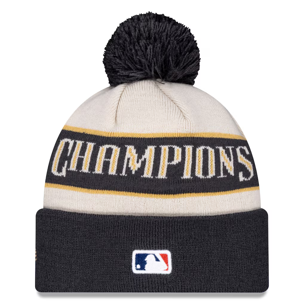 LOS ANGELES DODGERS 2025 MLB WORLD SERIES CHAMPIONS LOCKER ROOM CUFFED KNIT WITH POM - CREAM/CHARCOAL