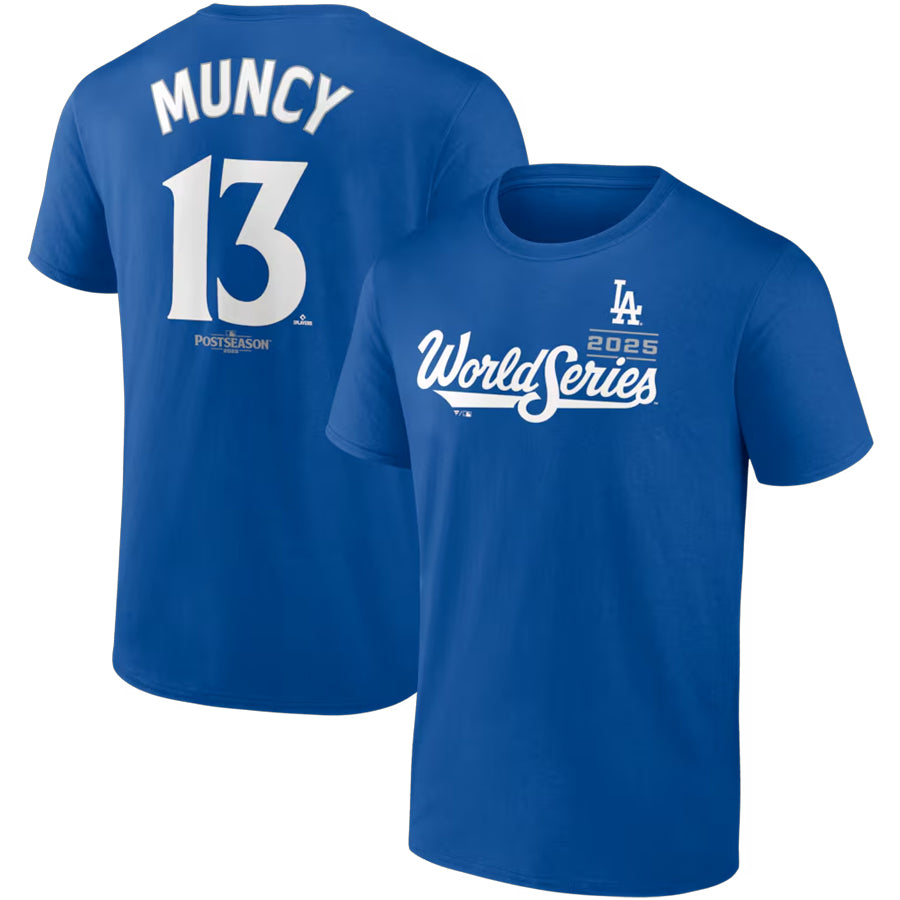 LOS ANGELES DODGERS MAX MUNCY MEN'S 2025 WORLD SERIES NAME & NUMBER T-SHIRT - BLUE