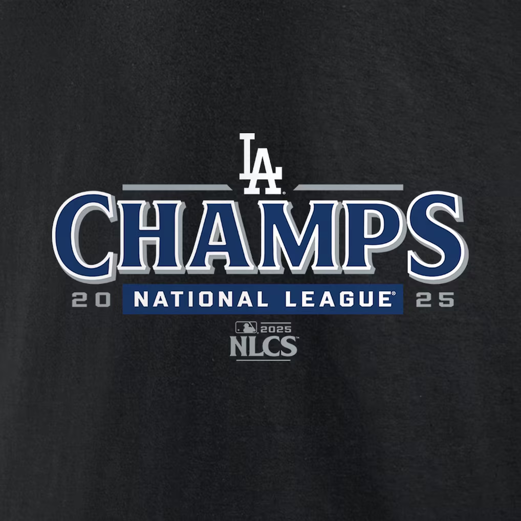 LOS ANGELES DODGERS MEN'S 2025 NATIONAL LEAGUE CHAMPIONS BLOOP SINGLE ROSTER T-SHIRT - BLACK