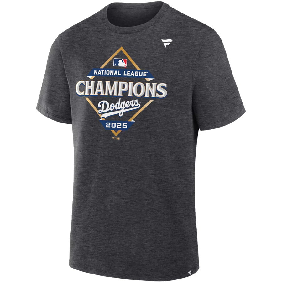 LOS ANGELES DODGERS MEN'S 2025 NATIONAL LEAGUE CHAMPIONS LOCKER ROOM T-SHIRT - GRAY