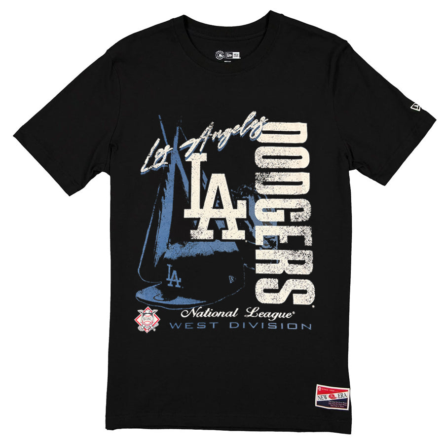 LOS ANGELES DODGERS MEN'S THROWBACK HAT FLASH T-SHIRT - BLACK