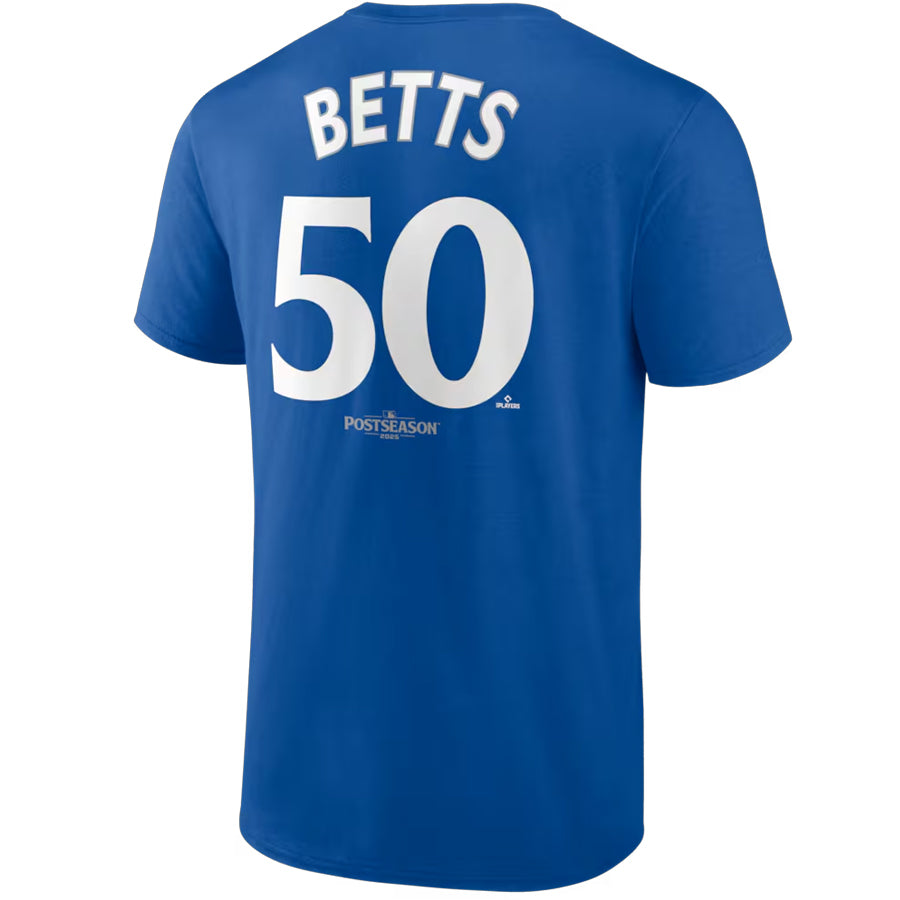 LOS ANGELES DODGERS MOOKIE BETTS MEN'S 2025 WORLD SERIES NAME & NUMBER T-SHIRT - BLUE