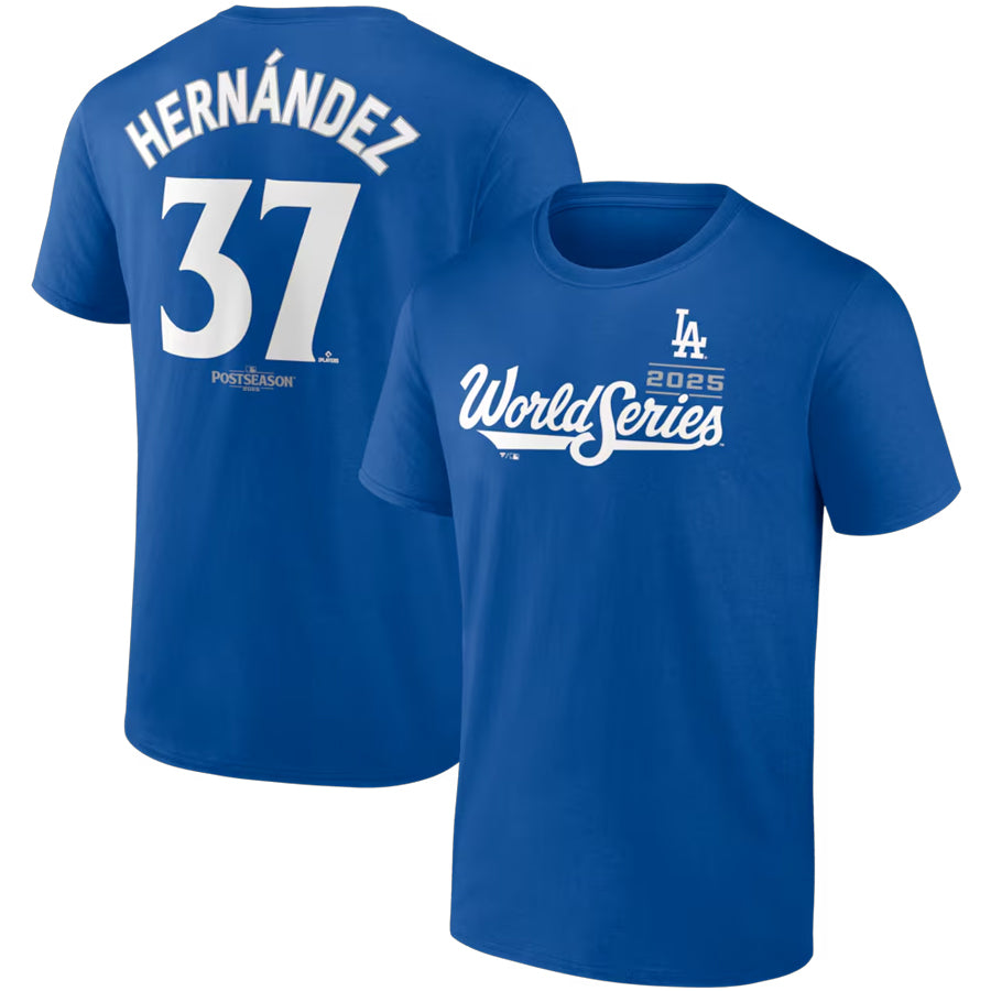 LOS ANGELES DODGERS TEOSCAR HERNANDEZ MEN'S 2025 WORLD SERIES NAME & NUMBER T-SHIRT - BLUE