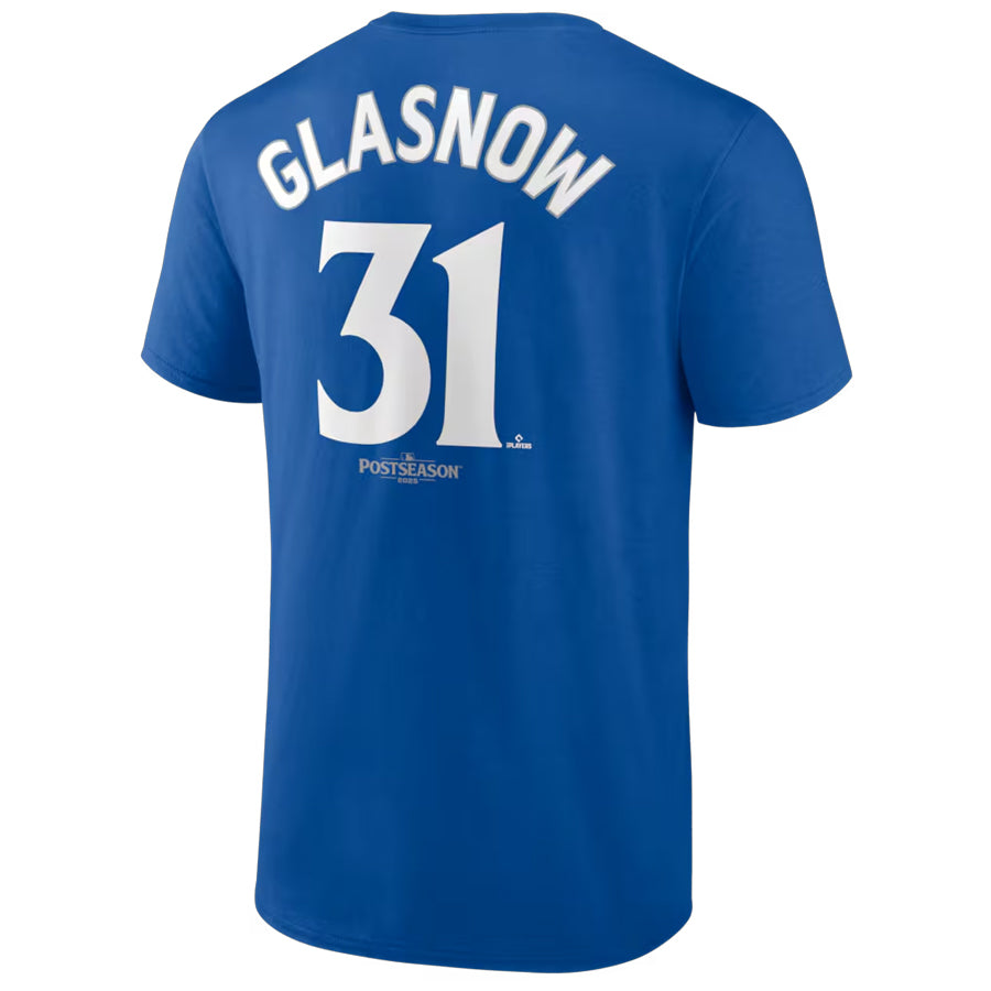 LOS ANGELES DODGERS TYLER GLASNOW MEN'S 2025 WORLD SERIES NAME & NUMBER T-SHIRT - BLUE