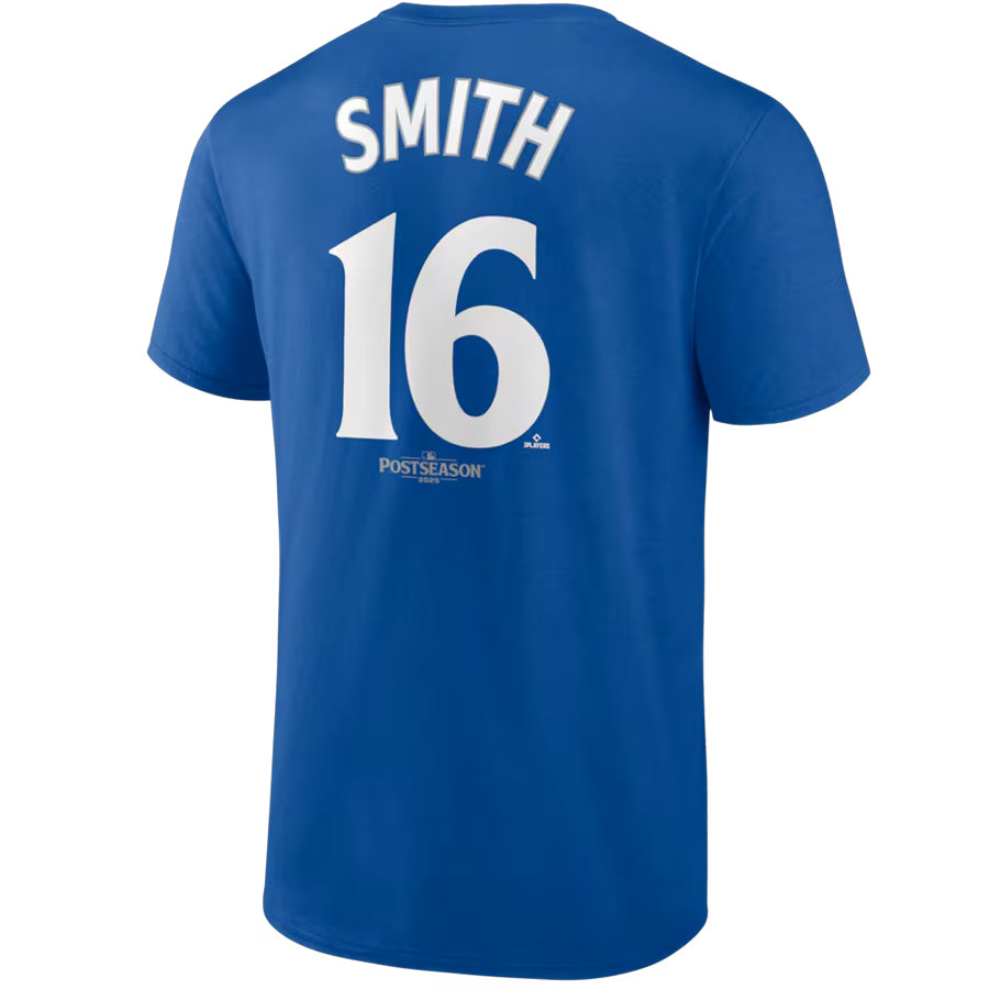 LOS ANGELES DODGERS WILL SMITH MEN'S 2025 WORLD SERIES NAME & NUMBER T-SHIRT - BLUE