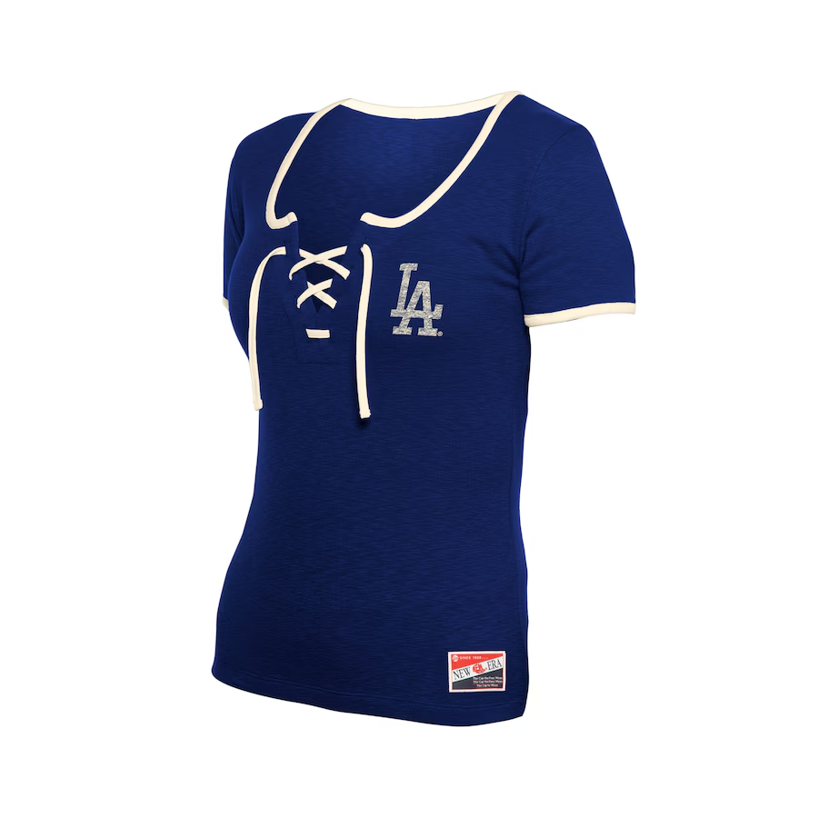 LOS ANGELES DODGERS WOMEN'S LACE TIE-NECK T-SHIRT - BLUE