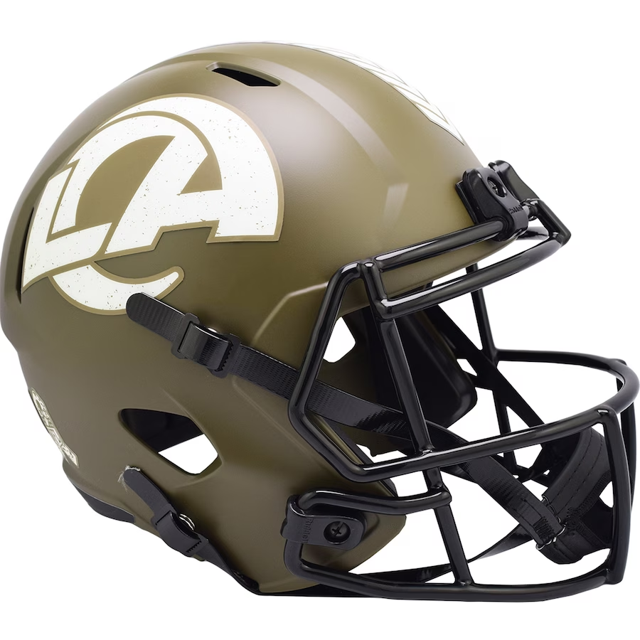 LOS ANGELES RAMS 2022 SALUTE TO SERVICE REPLICA SPEED HELMET – JR'S SPORTS LOS ANGELES RAMS 2022 SALUTE TO SERVICE REPLICA SPEED HELMET – JR'S SPORTS