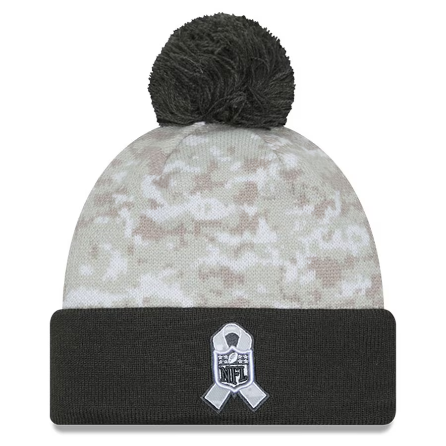 LOS ANGELES RAMS 2024 NFL SALUTE TO SERVICE CUFFED KNIT BEANIE WITH POM - ARTIC WHITE/GRAPHITE