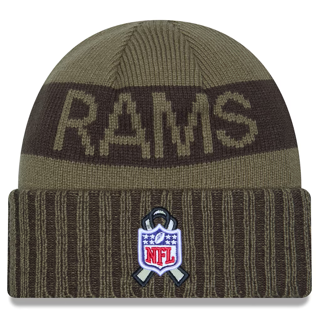 LOS ANGELES RAMS 2025 NFL SALUTE TO SERVICE CUFFED KNIT BEANIE - DARK GREEN