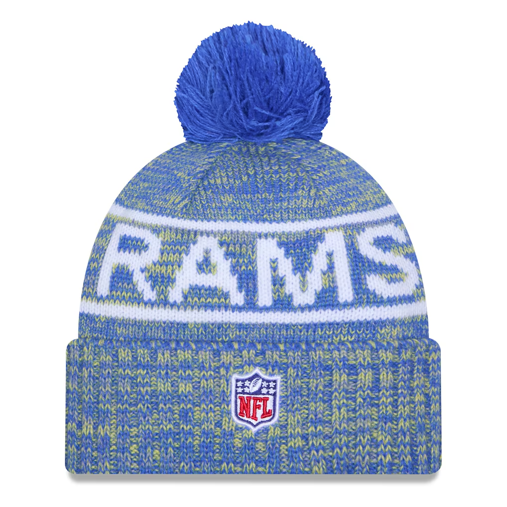 LOS ANGELES RAMS 2025 NFL SIDELINE COLD WEATHER CUFFED KNIT WITH POM - BLUE