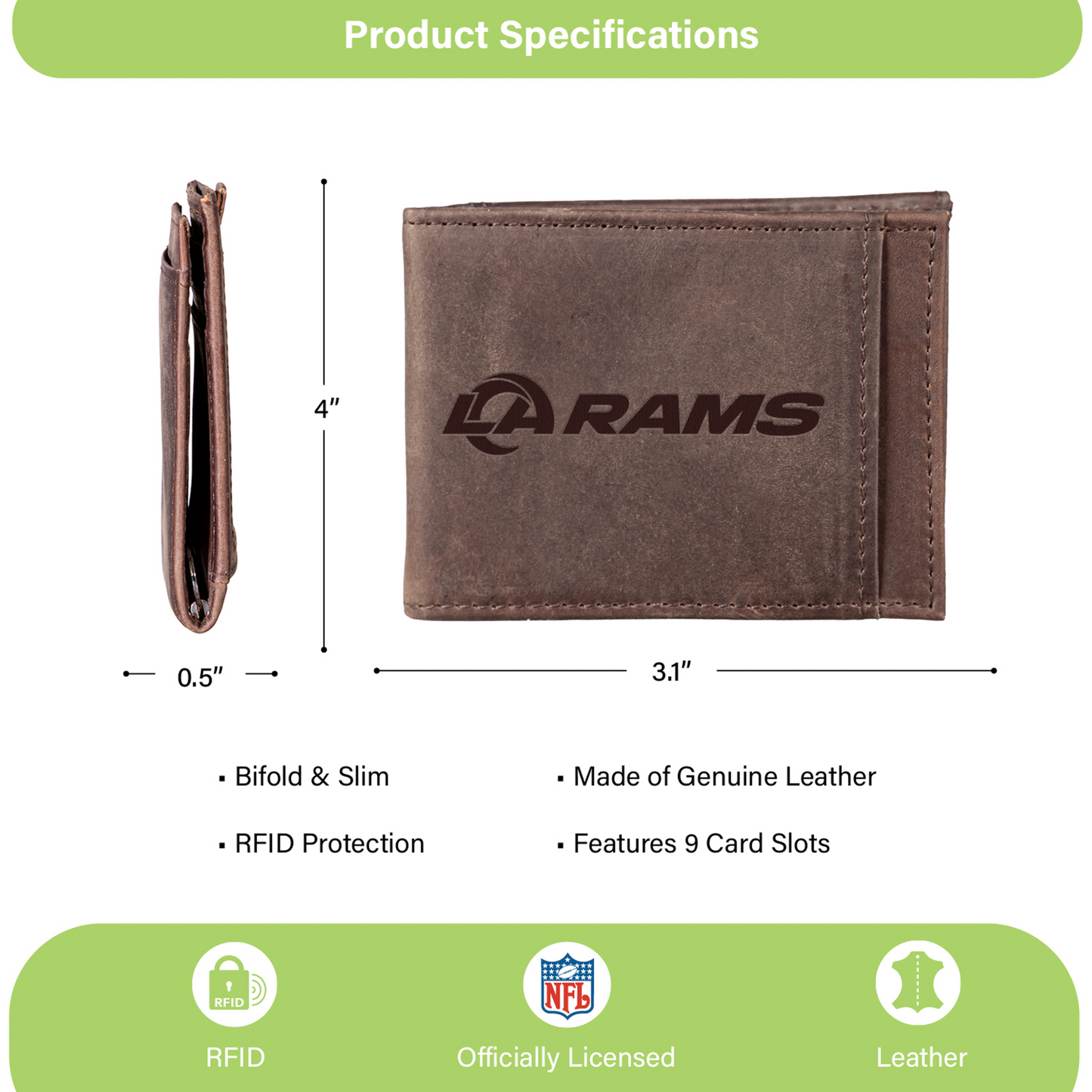 LOS ANGELES RAMS FRONT POCKET SLIM CARD HOLDER WITH RFID BLOCKING