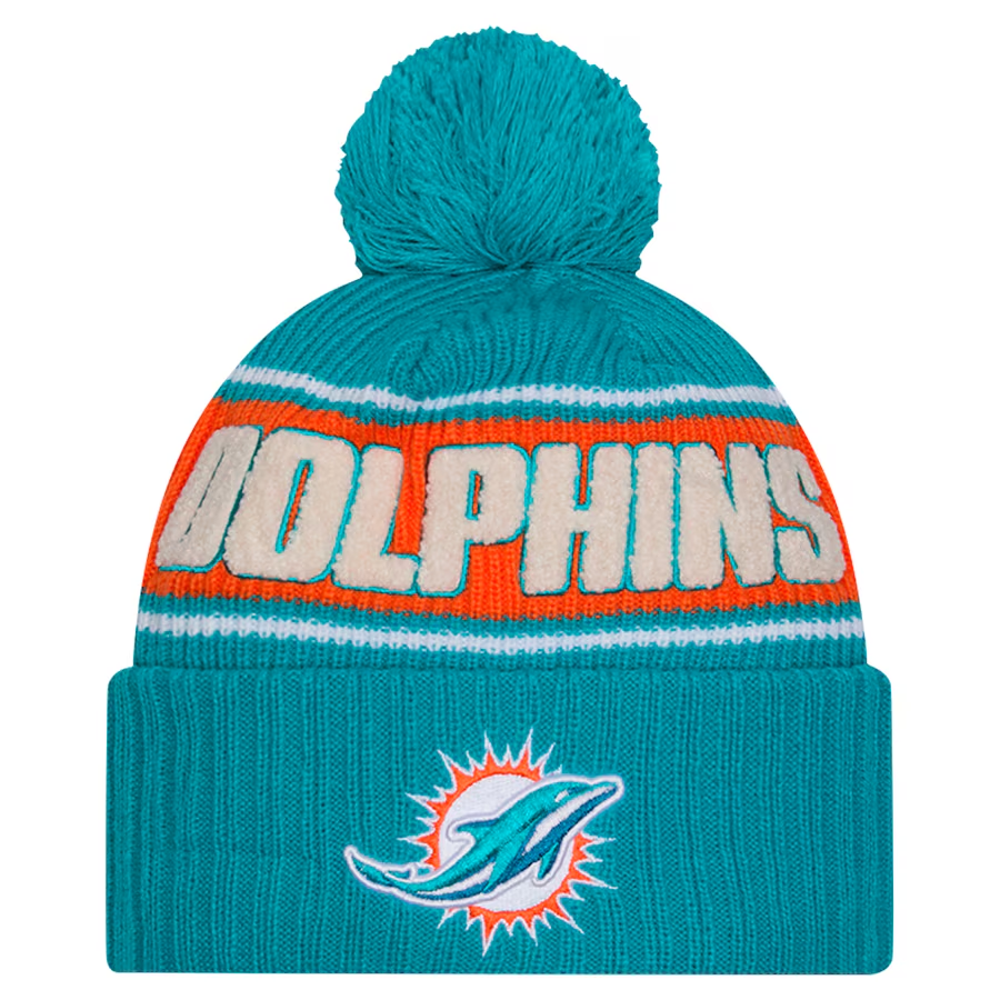 thumbnail image 2 of Miami Dolphins Puff Beanie Hat – Winter Knit Cap With Pom Pom – NFL Sideline Style 2 of 6