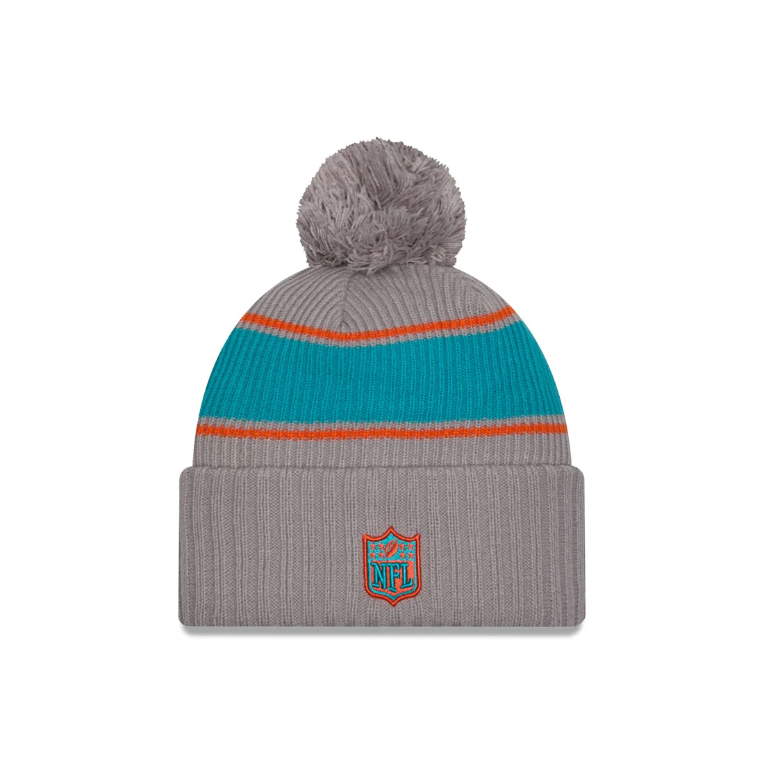 MIAMI DOLPHINS 2024 NFL SIDELINE CUFFED KNIT BEANIE WITH POM - GRAPHITE