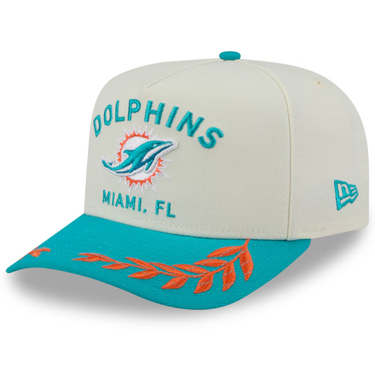 MIAMI DOLPHINS 2025 NFL DRAFT 9FIFTY A-FRAME SNAPBACK HAT - CHROME WHITE/AQUA