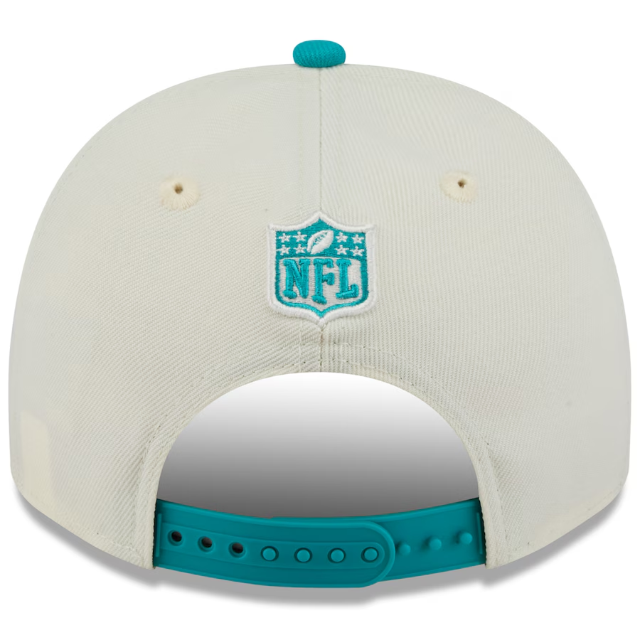 MIAMI DOLPHINS 2025 NFL DRAFT 9FIFTY A-FRAME SNAPBACK HAT - CHROME WHITE/AQUA