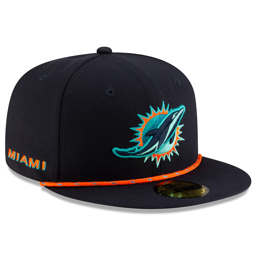 MIAMI DOLPHINS 2025 NFL RIVALRY SIDELINE COLLECTION 59FIFTY FITTED HAT - PITCH BLUE