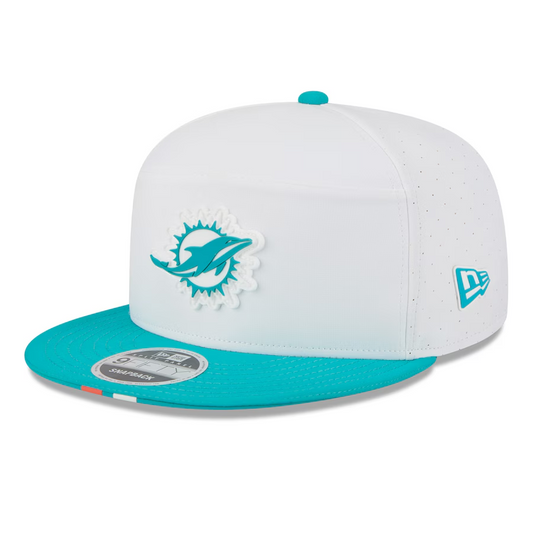 MIAMI DOLPHINS 2025 NFL TRAINING CAMP 9FIFTY SPLIT PANEL SNAPBACK HAT - WHITE