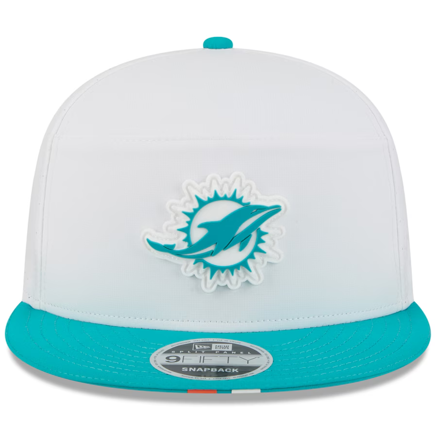 MIAMI DOLPHINS 2025 NFL TRAINING CAMP 9FIFTY SPLIT PANEL SNAPBACK HAT - WHITE