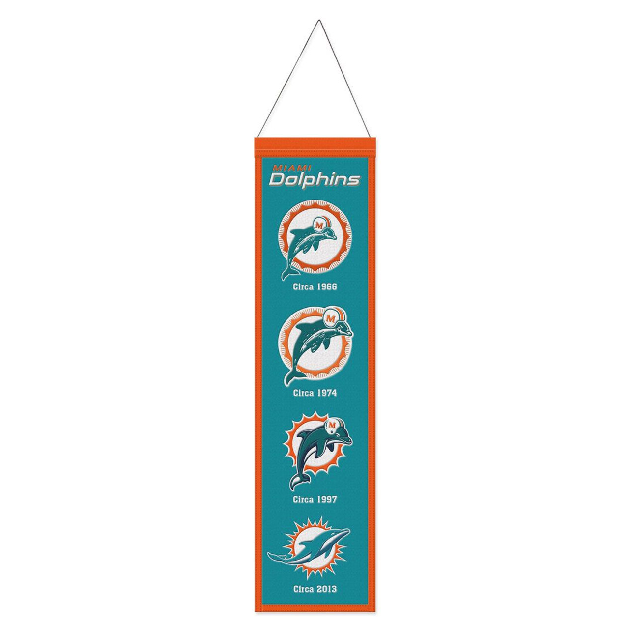 BANDERA DE LANA EVOLUTION DE LOS DELFINES DE MIAMI DE 8" X 32"