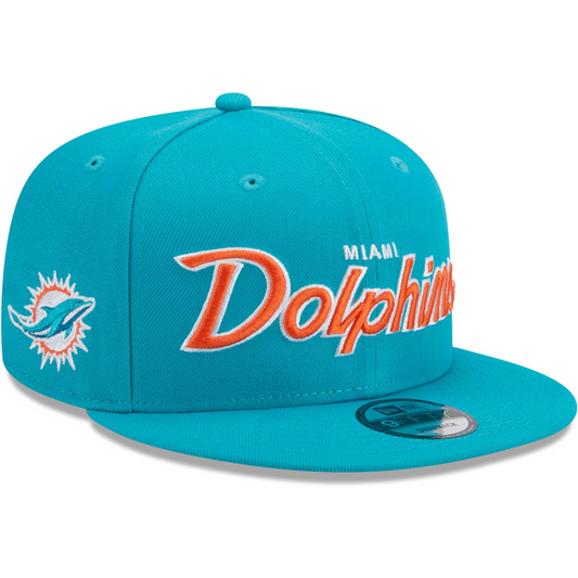 MIAMI DOLPHINS EVERGREEN SCRIPT 9FIFTY SNAPBACK HAT - AQUA