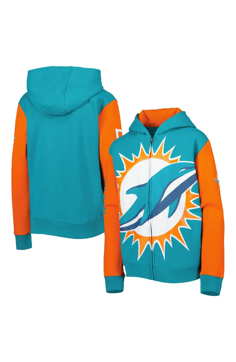 MIAMI DOLPHINS YOUTH POSTER BOARD FULL -ZIP HOODED SWEATSHIRT