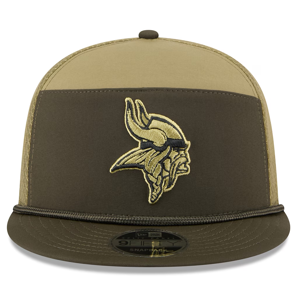 MINNESOTA VIKINGS 2025 NFL SALUTE TO SERVICE SPLIT PANEL 9FIFTY SNAPBACK HAT - DARK GREEN