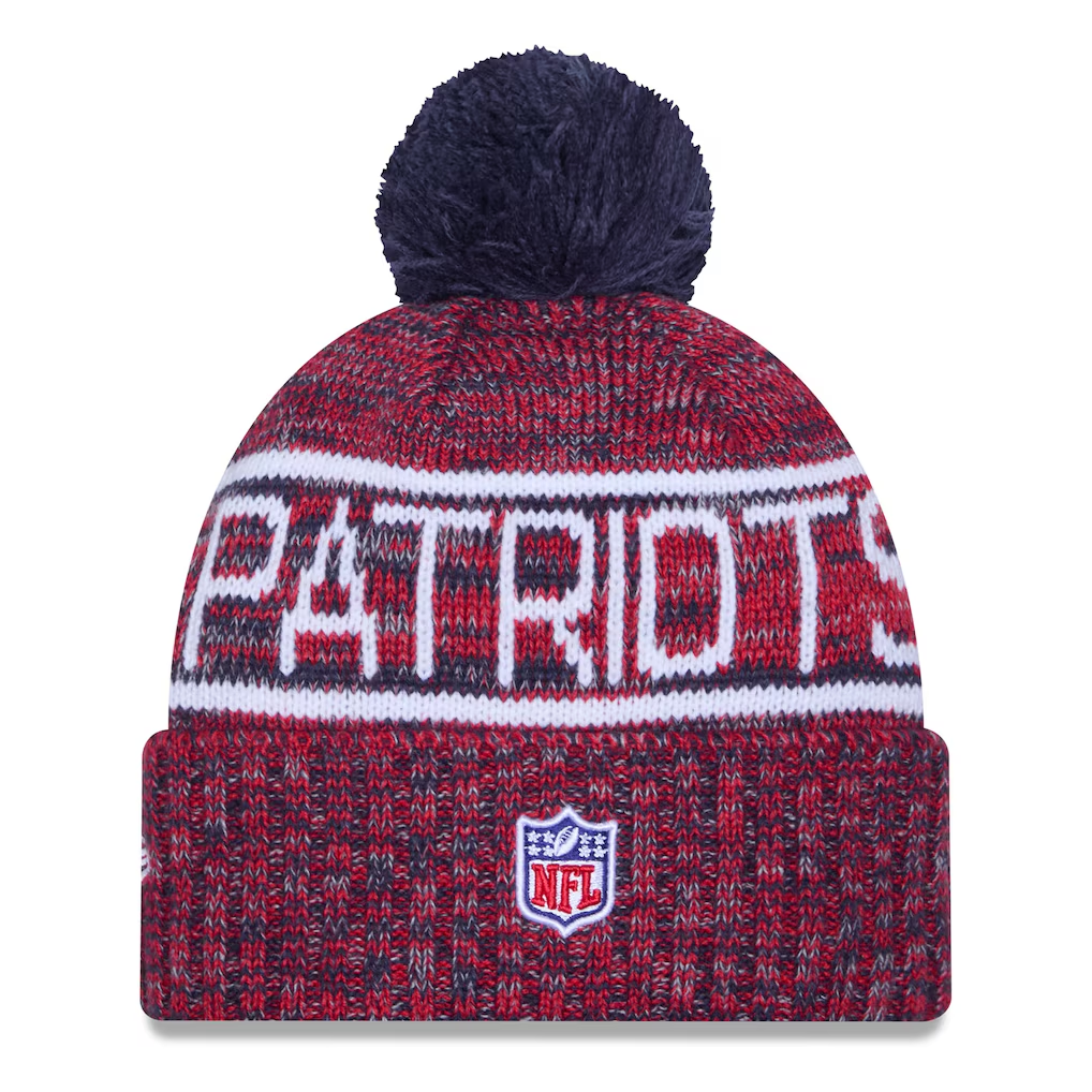 NEW ENGLAND PATRIOTS 2025 NFL SIDELINE COLD WEATHER CUFFED KNIT WITH POM - RED