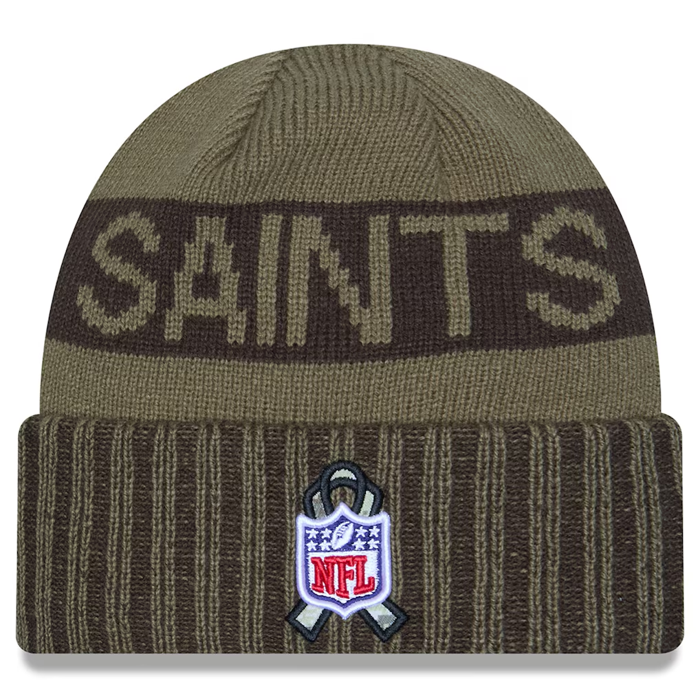 NEW ORLEANS SAINTS 2025 NFL SALUTE TO SERVICE CUFFED KNIT BEANIE - DARK GREEN