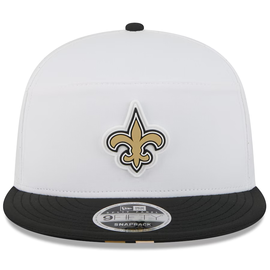 NEW ORLEANS SAINTS 2025 NFL TRAINING CAMP 9FIFTY SPLIT PANEL SNAPBACK HAT - WHITE