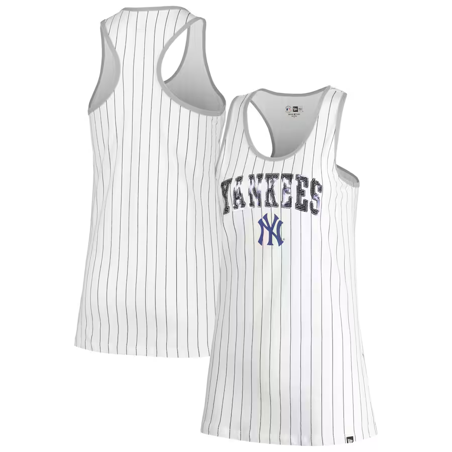 NEW YORK YANKEES WOMEN'S SEQUINS PINSTRIPE RACERBACK TANK TOP
