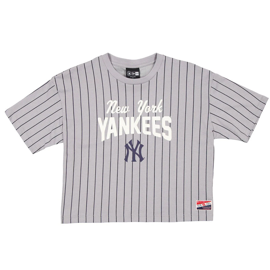 NEW YORK YANKEES WOMEN'S THROWBACK PINSTRIPE CROPPED T-SHIRT - GREY