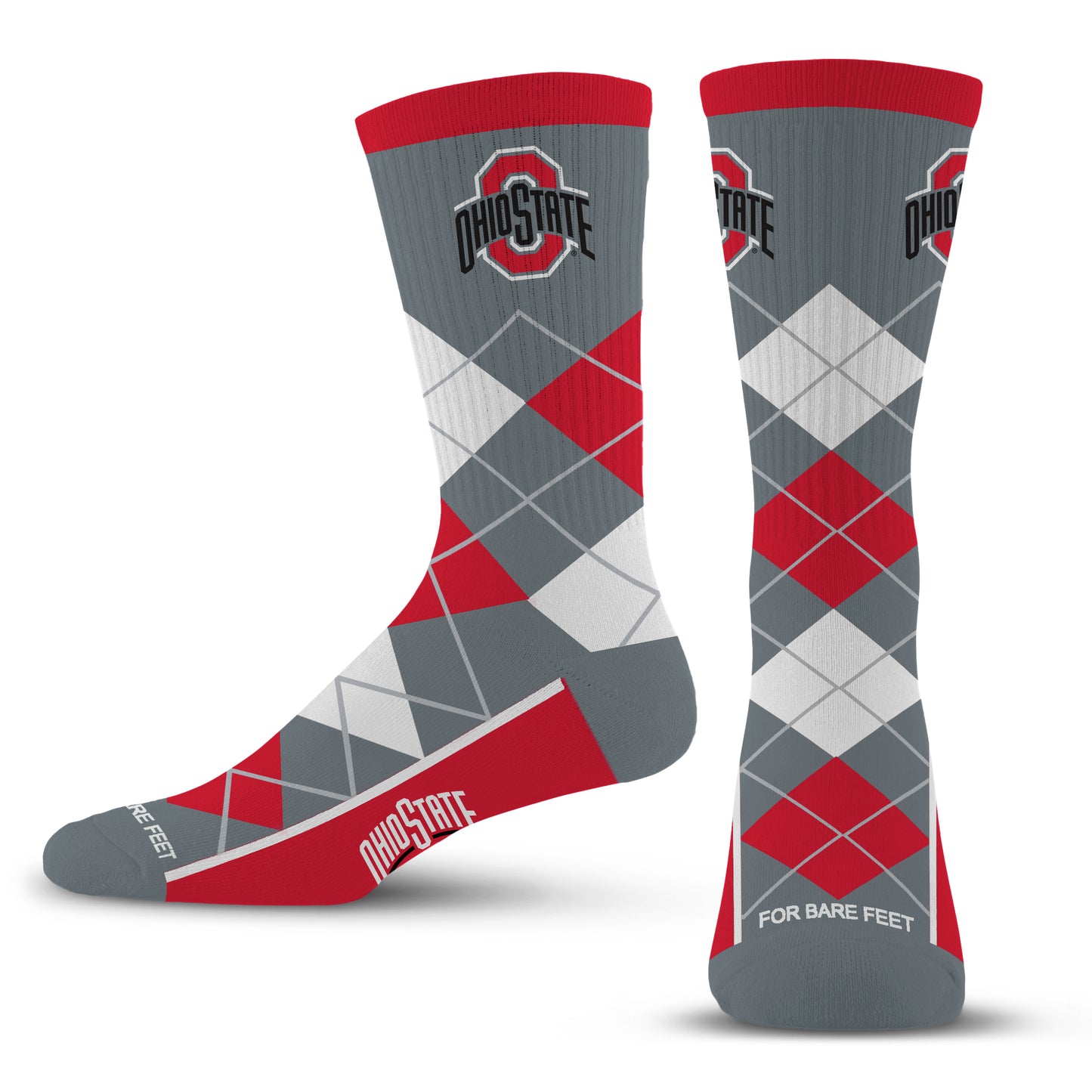 OHIO STATE BUCKEYES MEN'S FOR BARE FEET ARGYLE FYRE SOCKS