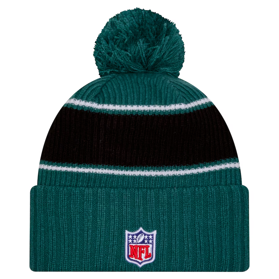 PHILADELPHIA EAGLES 2024 NFL SIDELINE CUFFED KNIT BEANIE WITH POM - GREEN