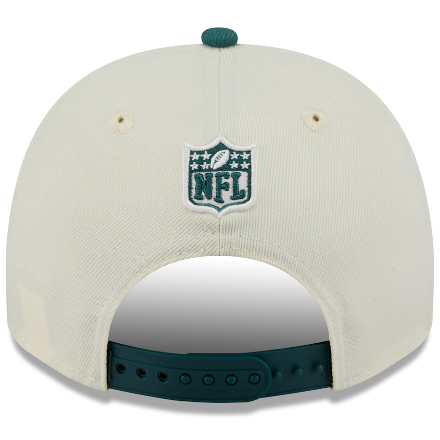 PHILADELPHIA EAGLES 2025 NFL DRAFT 9FIFTY A-FRAME SNAPBACK HAT - CHROME WHITE/GREEN