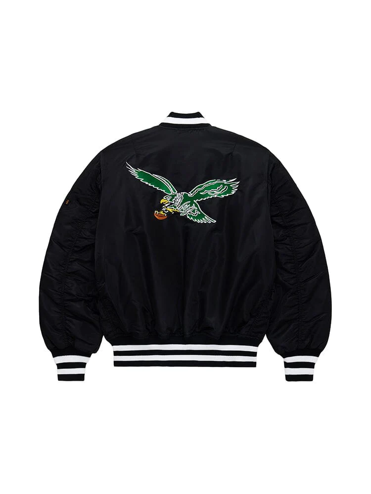 PHILADELPHIA EAGLES MEN'S ALPHA INDUSTRIES REVERSIBLE BOMBER JACKET - COOP