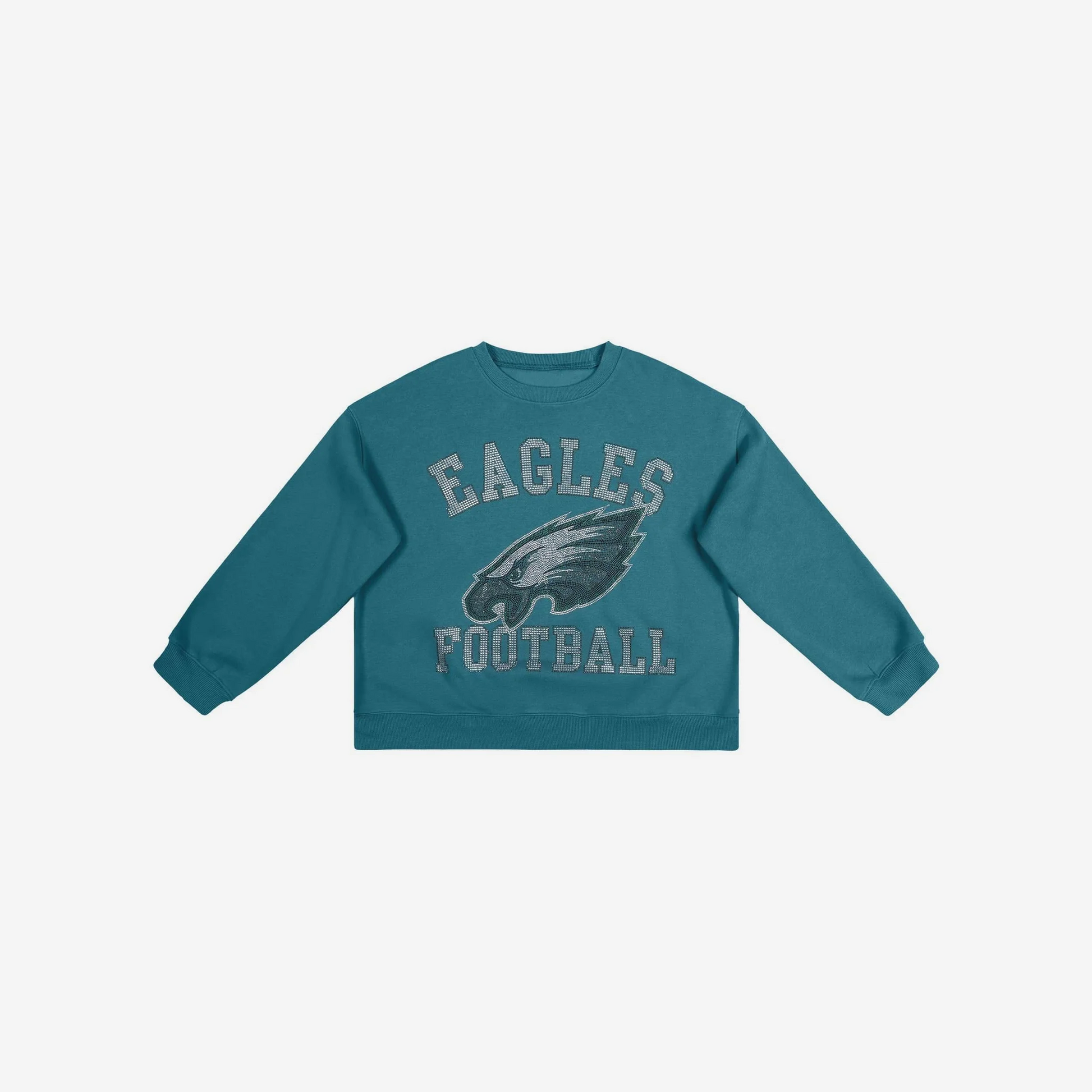 PHILADELPHIA EAGLES WOMEN'S FOCO RHINESTONE LOGO OVERSIZED CREW NECK SWEATSHIRT - GREEN